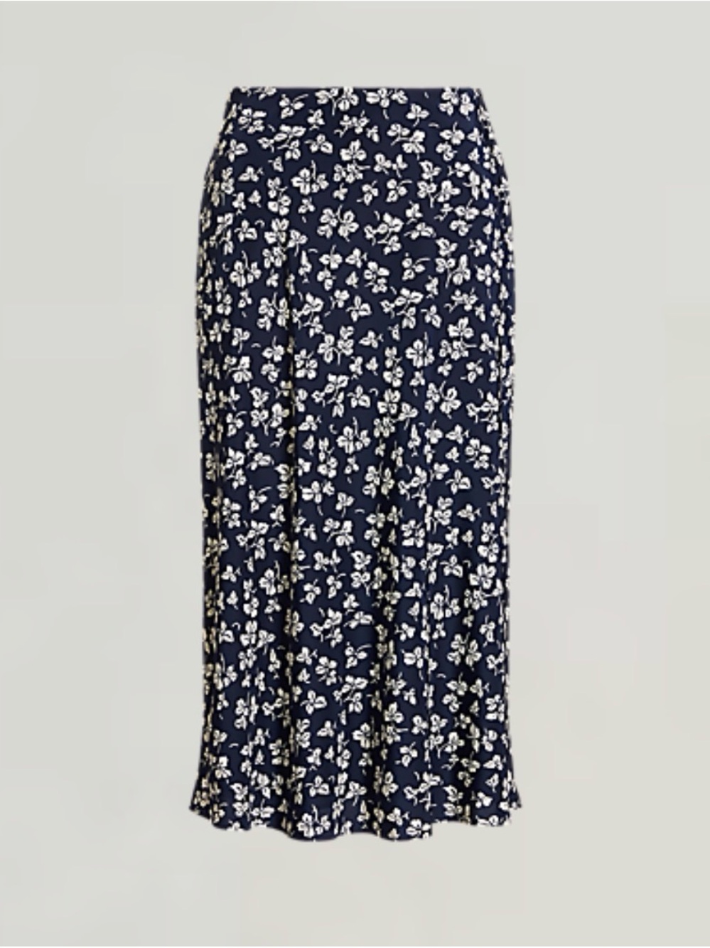 Ralph Lauren Navy Floral Leaf Crepe A-Line Midi Skirt - Women